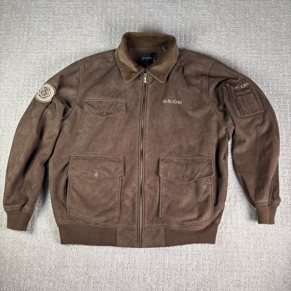 Y2K Sean John Men's Bomber Jacket Zip XL Genuine Hip Hop Rap Vtg Suede Aviator